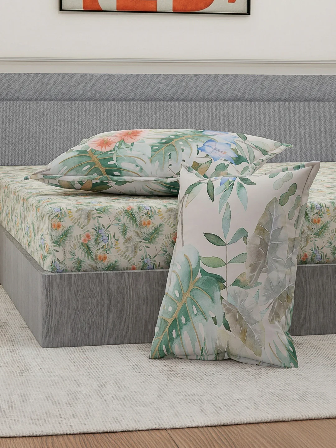Luxury 300 TC Pure Cotton King Size Bedsheet with 4 Pillow Covers Brush & Bloom Collection - Image 5