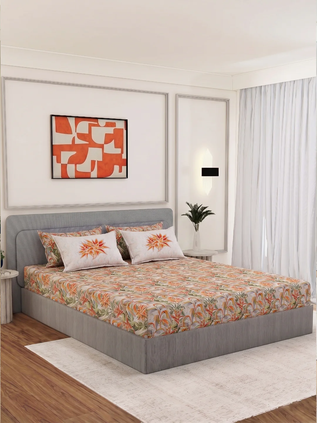 Luxury 300 TC Pure Cotton King Size Bedsheet with 4 Pillow Covers Brush & Bloom Collection - Image 2