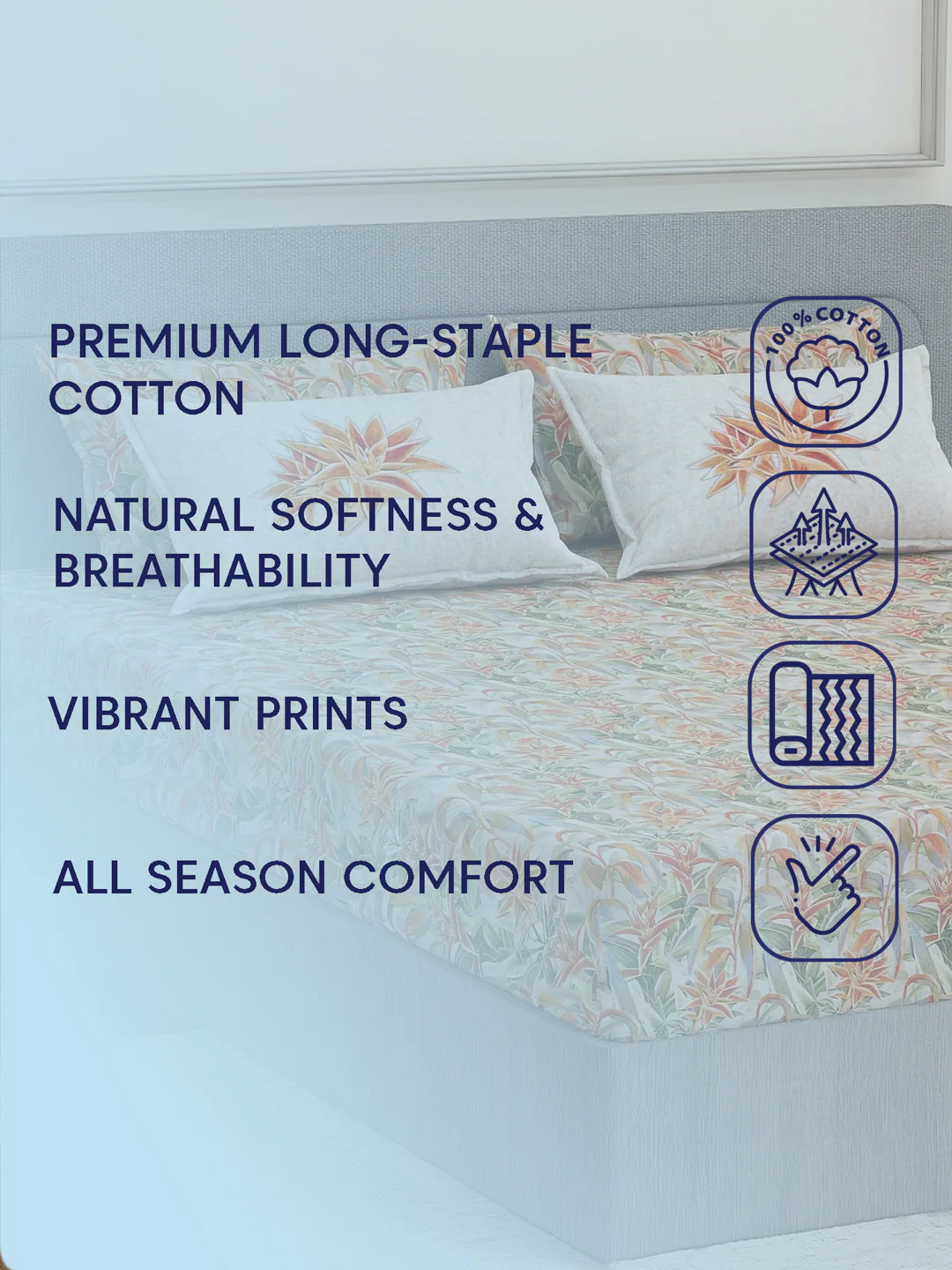 Luxury 300 TC Pure Cotton King Size Bedsheet with 4 Pillow Covers Brush & Bloom Collection - Image 9