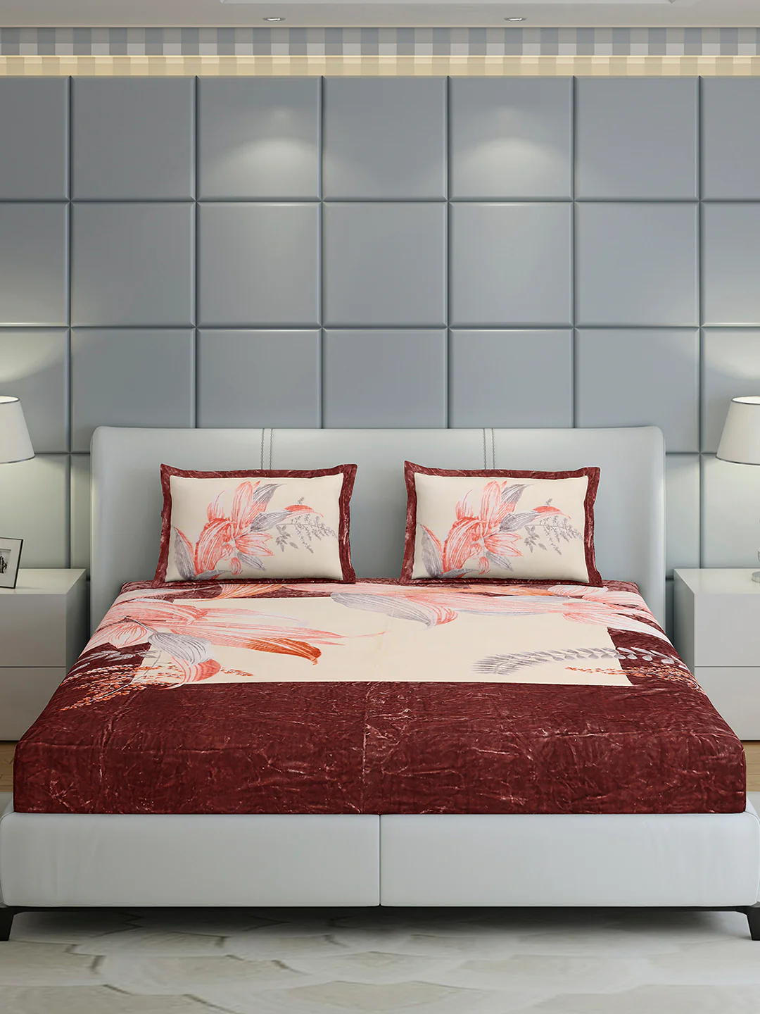 331 GSM Polyester Double Bed 1 Bedsheet with 2 Pillow Cover (Miranda) - Image 2