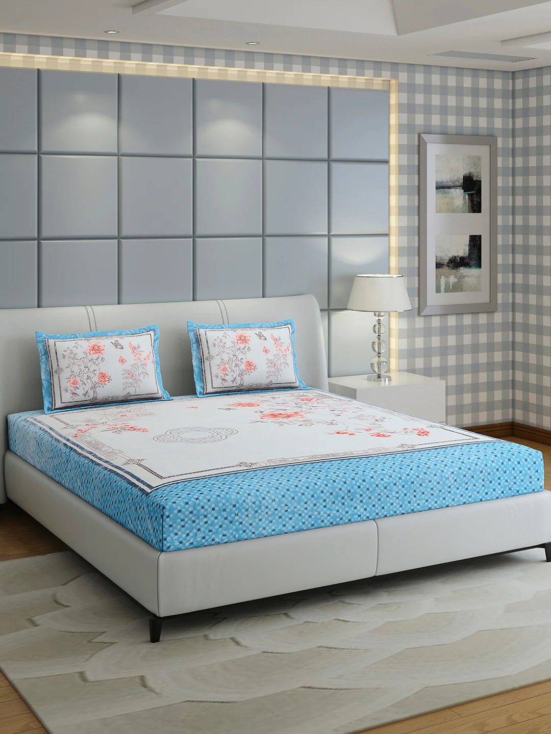 331 GSM Polyester Double Bed 1 Bedsheet with 2 Pillow Cover (Miranda) - Image 4