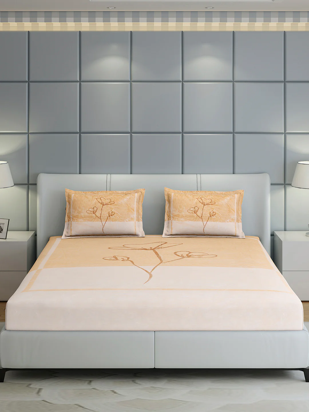 331 GSM Polyester Double Bed 1 Bedsheet with 2 Pillow Cover (Miranda) - Image 2