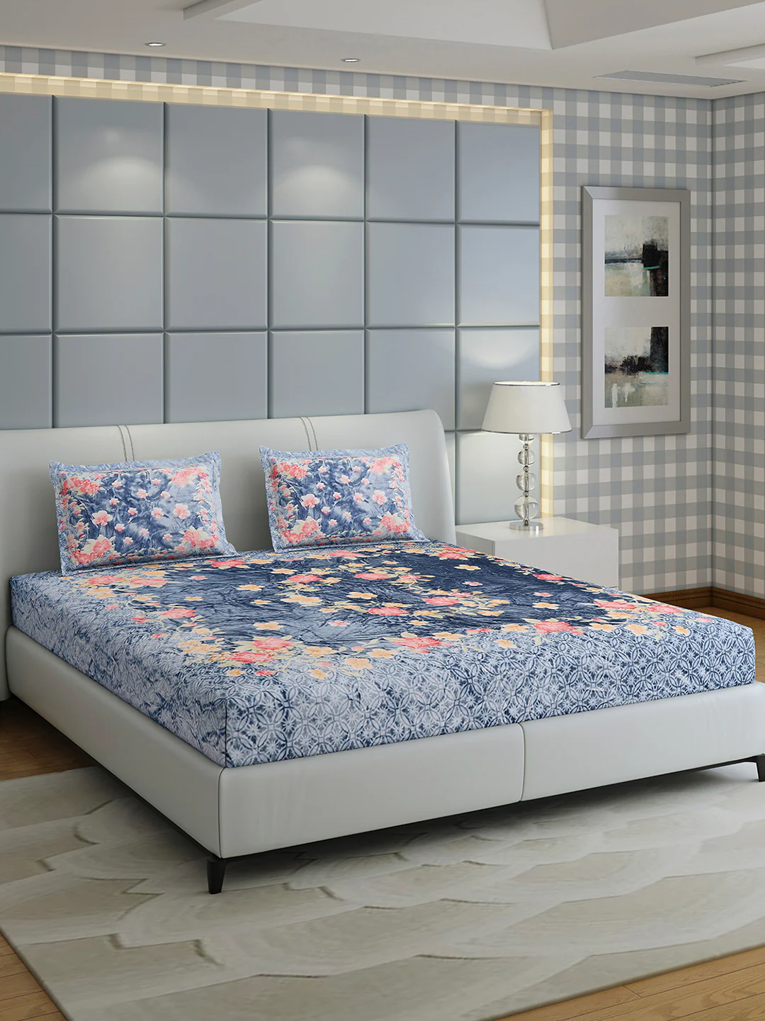 331 GSM Polyester Double Bed 1 Bedsheet with 2 Pillow Cover (Miranda) - Image 4