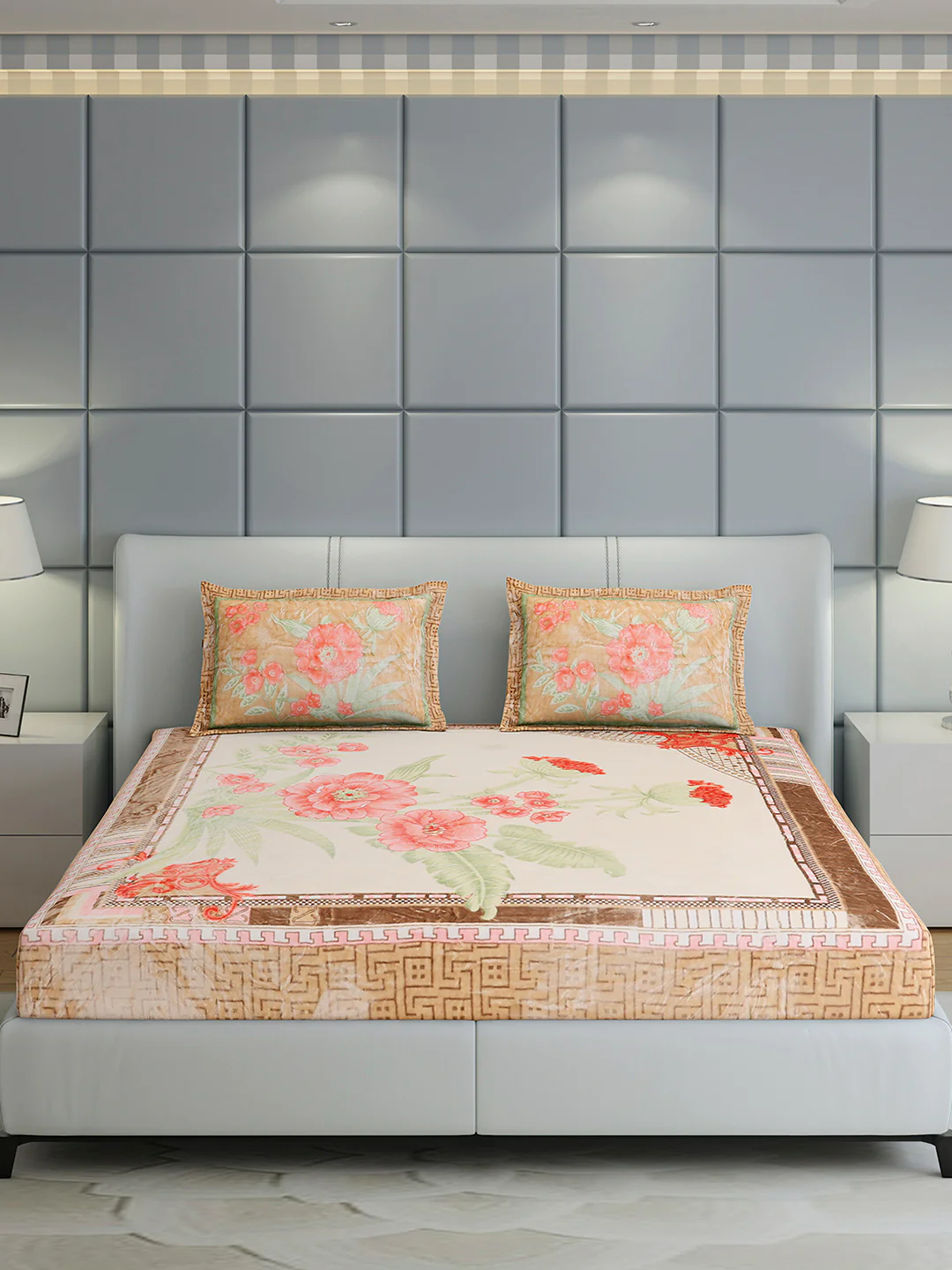 331 GSM Polyester Double Bed 1 Bedsheet with 2 Pillow Cover (Miranda) - Image 2
