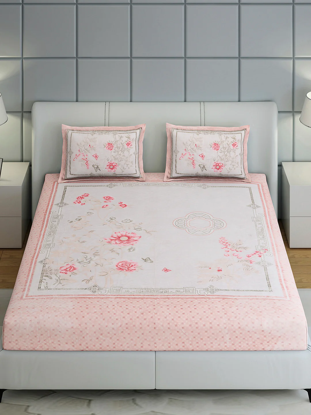 331 GSM Polyester Double Bed 1 Bedsheet with 2 Pillow Cover (Miranda) - Image 3
