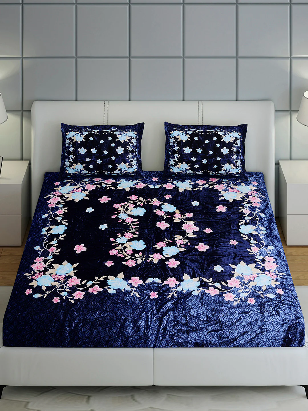 331 GSM Polyester Double Bed 1 Bedsheet with 2 Pillow Cover (Miranda) - Image 3