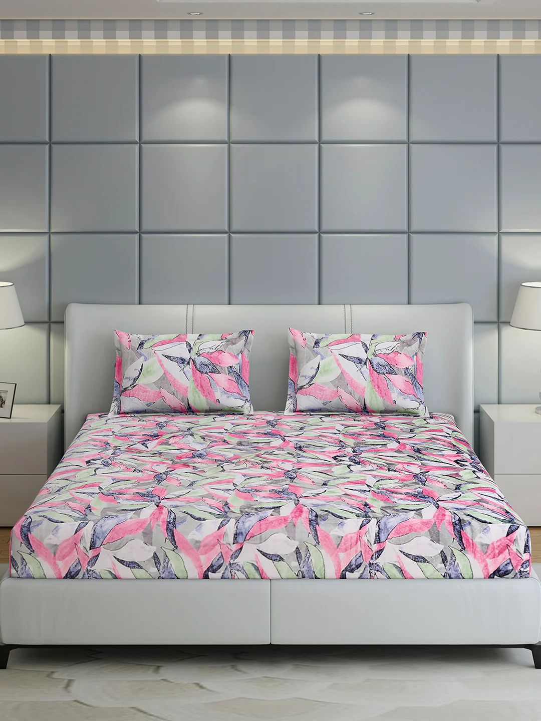 349 GSM Polyester King Bed 1 Bedsheet with 2 Pillow Cover (Carnival) - Image 2