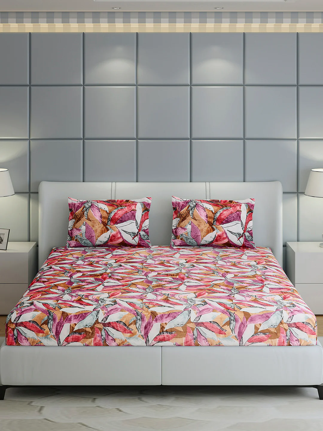349 GSM Polyester King Bed 1 Bedsheet with 2 Pillow Cover (Carnival) - Image 2