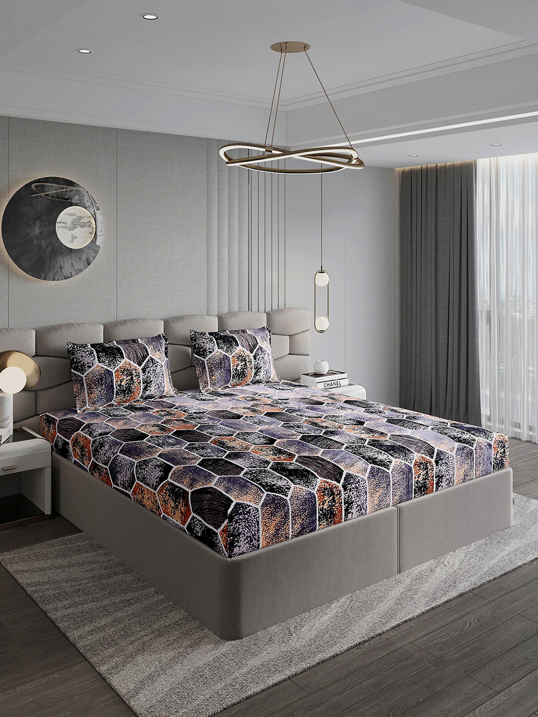 371 GSM Polyester King Bed 1 Bedsheet with 2 Pillow Cover (Rubina King) - Image 4