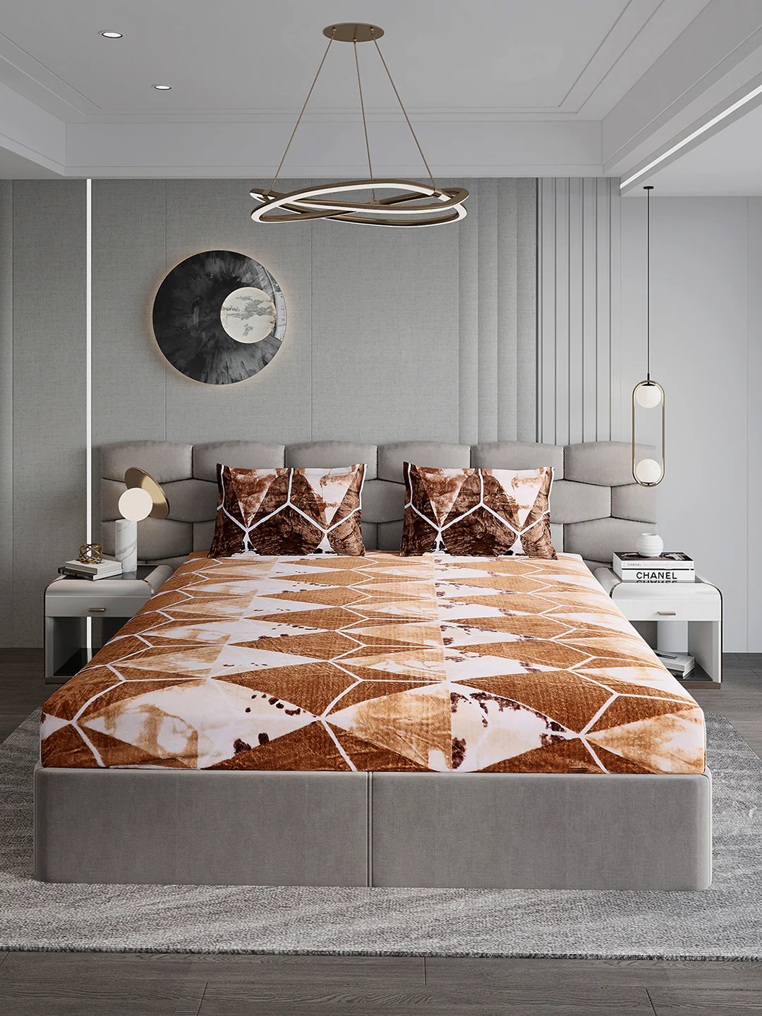 374 GSM Polyester Double Bed 1 Bedsheet with 2 Pillow Cover (Impression) - Image 2
