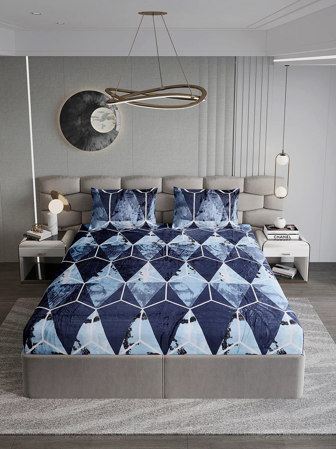 374 GSM Polyester Double Bed 1 Bedsheet with 2 Pillow Cover (Impression) - Image 3