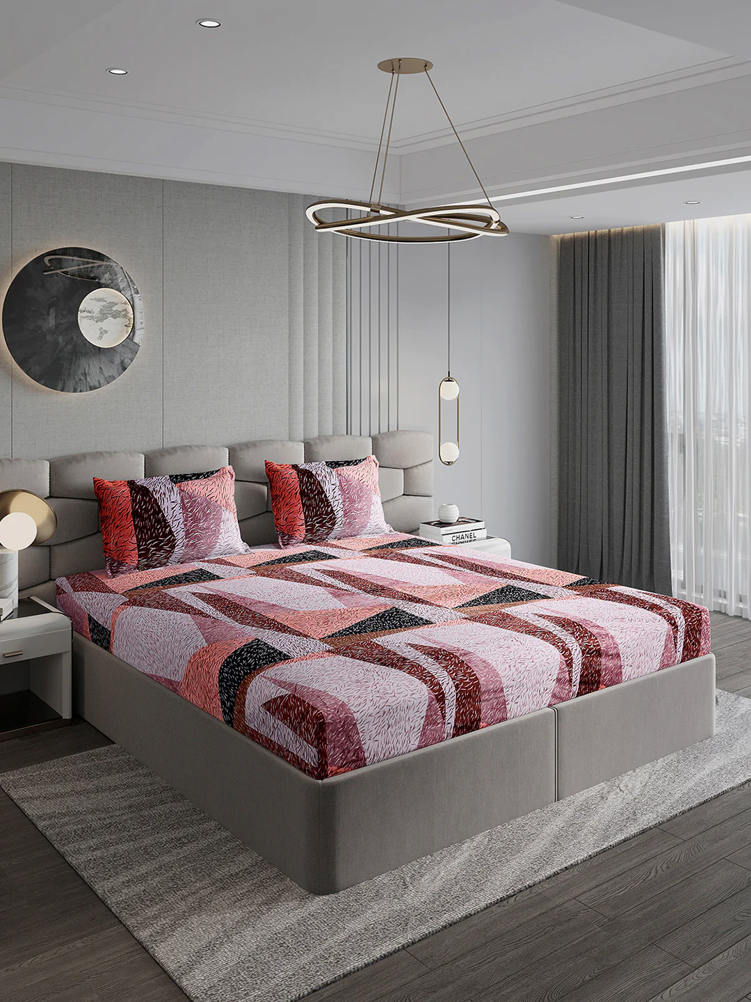 374 GSM Polyester Double Bed 1 Bedsheet with 2 Pillow Cover (Impression) - Image 4