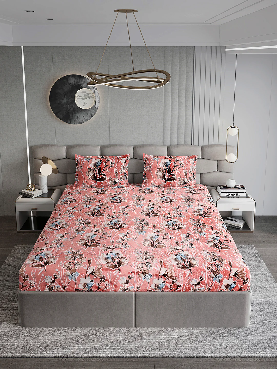 374 GSM Polyester Double Bed 1 Bedsheet with 2 Pillow Cover (Impression) - Image 3