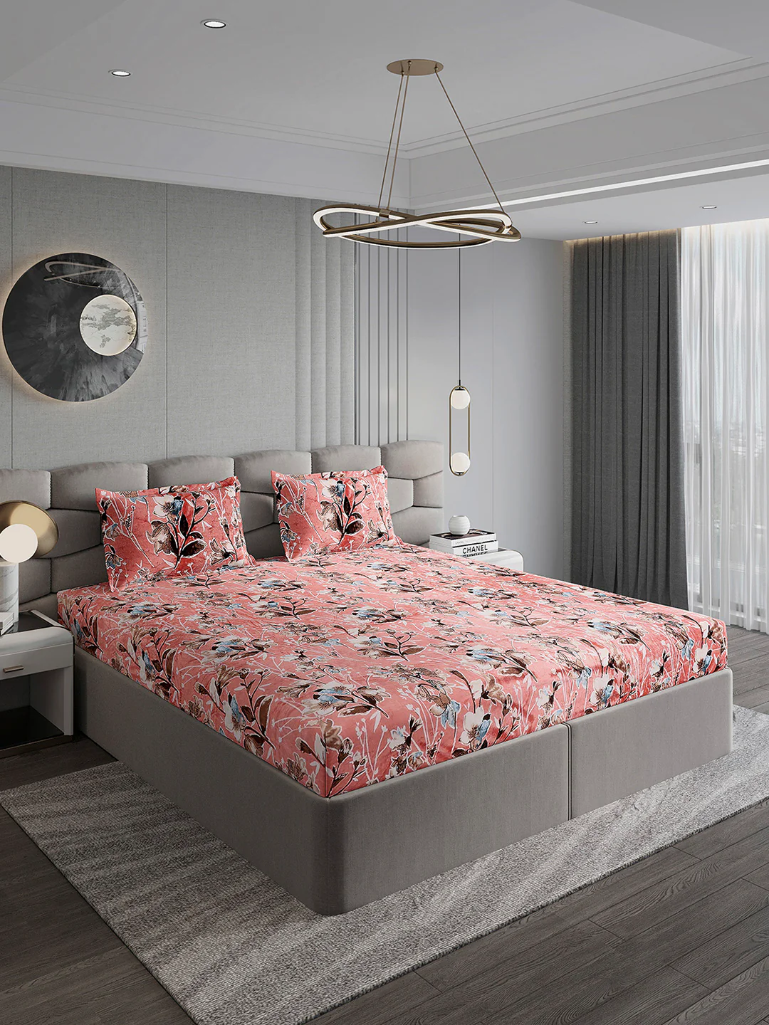 374 GSM Polyester Double Bed 1 Bedsheet with 2 Pillow Cover (Impression) - Image 4