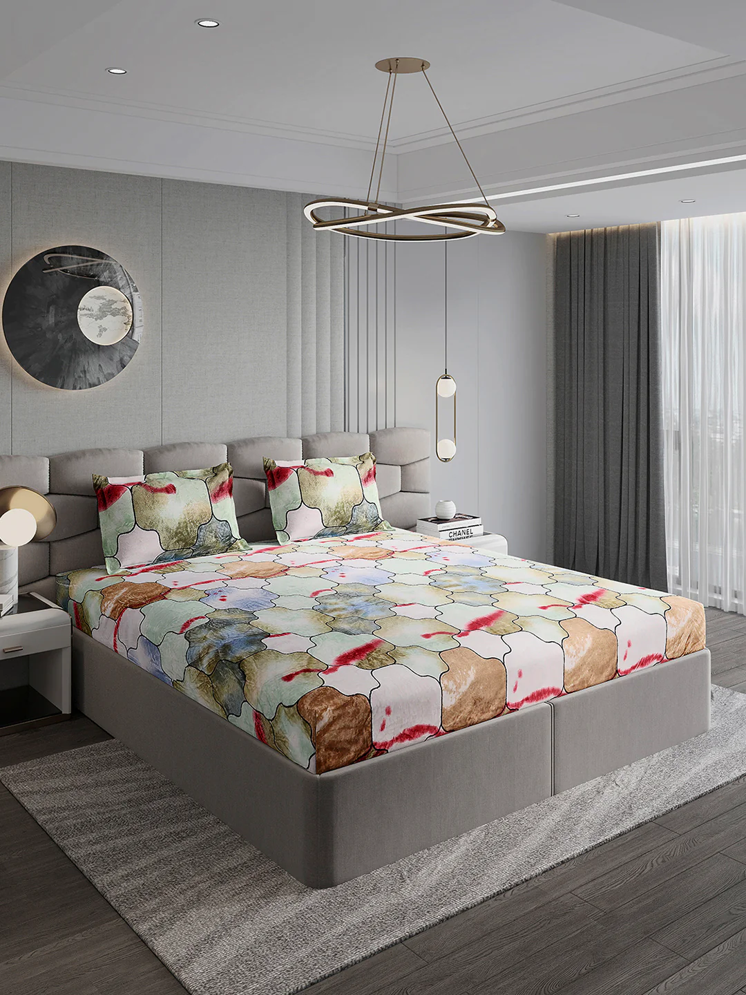 374 GSM Polyester Double Bed 1 Bedsheet with 2 Pillow Cover (Impression) - Image 4