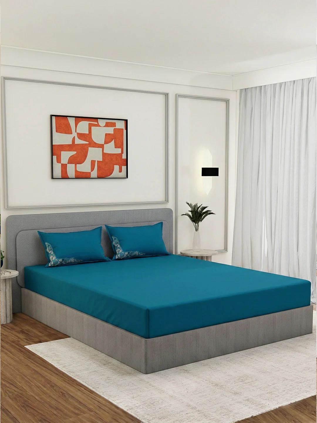 Luxury 400 TC Pure Cotton King Size Bedsheet with 2 Pillow Covers Lace Magic Collection - Image 2