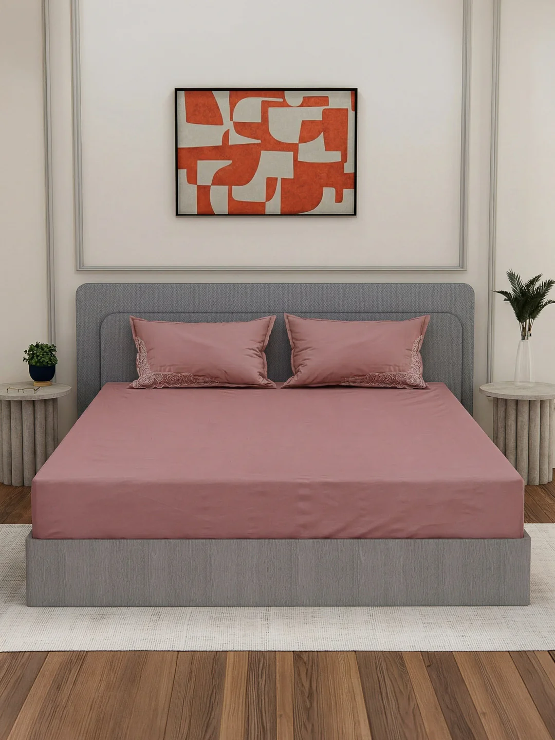 Luxury 400 TC Pure Cotton King Size Bedsheet with 2 Pillow Covers Lace Magic Collection - Image 5