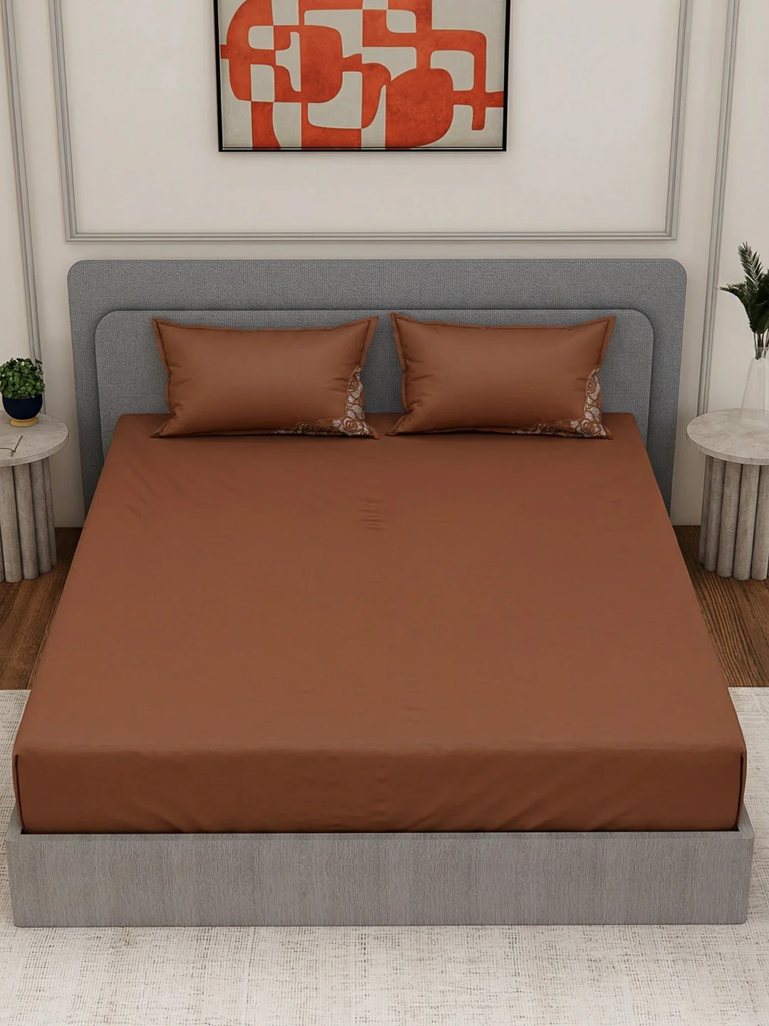 Luxury 400 TC Pure Cotton King Size Bedsheet with 2 Pillow Covers Lace Magic Collection - Image 6