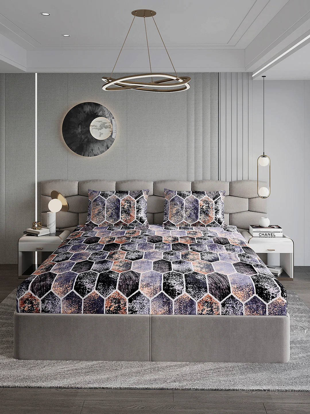 404 GSM Polyester Double Bed 1 Bedsheet with 2 Pillow Cover (Ruby Gold) - Image 2