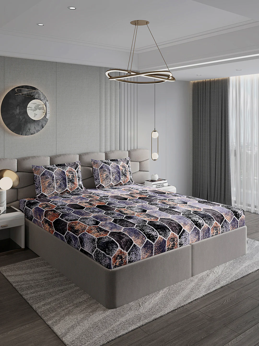 404 GSM Polyester Double Bed 1 Bedsheet with 2 Pillow Cover (Ruby Gold) - Image 4