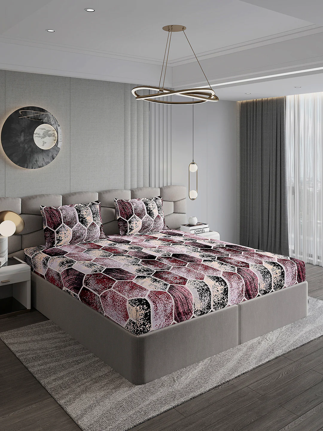 404 GSM Polyester Double Bed 1 Bedsheet with 2 Pillow Cover (Ruby Gold) - Image 4