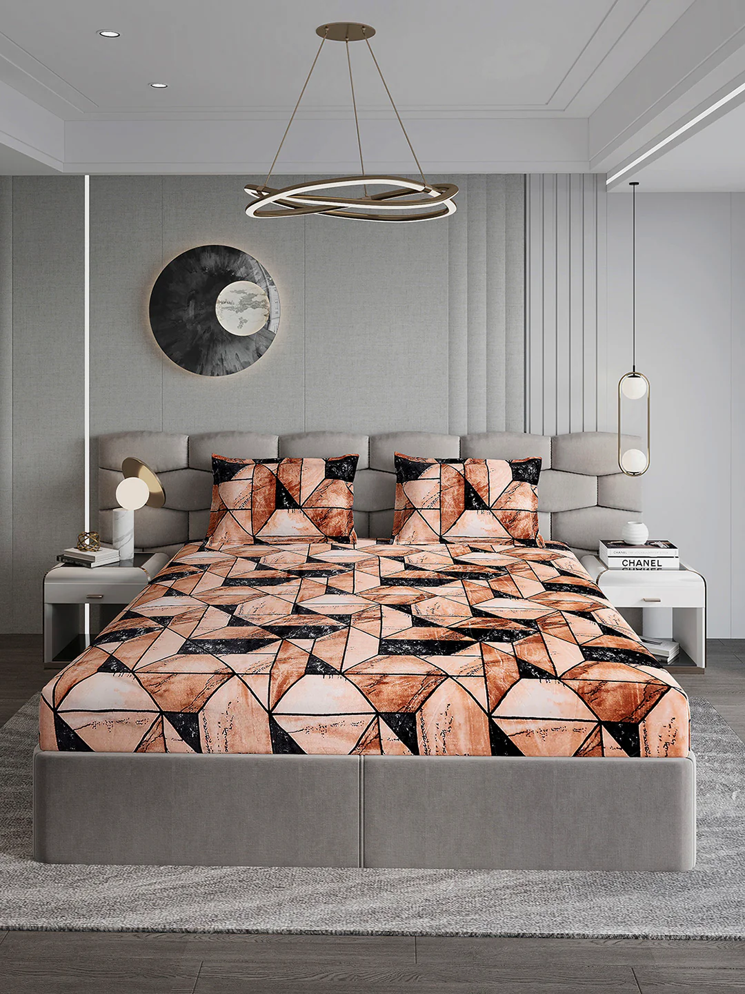 404 GSM Polyester Double Bed 1 Bedsheet with 2 Pillow Cover (Ruby Gold) - Image 2