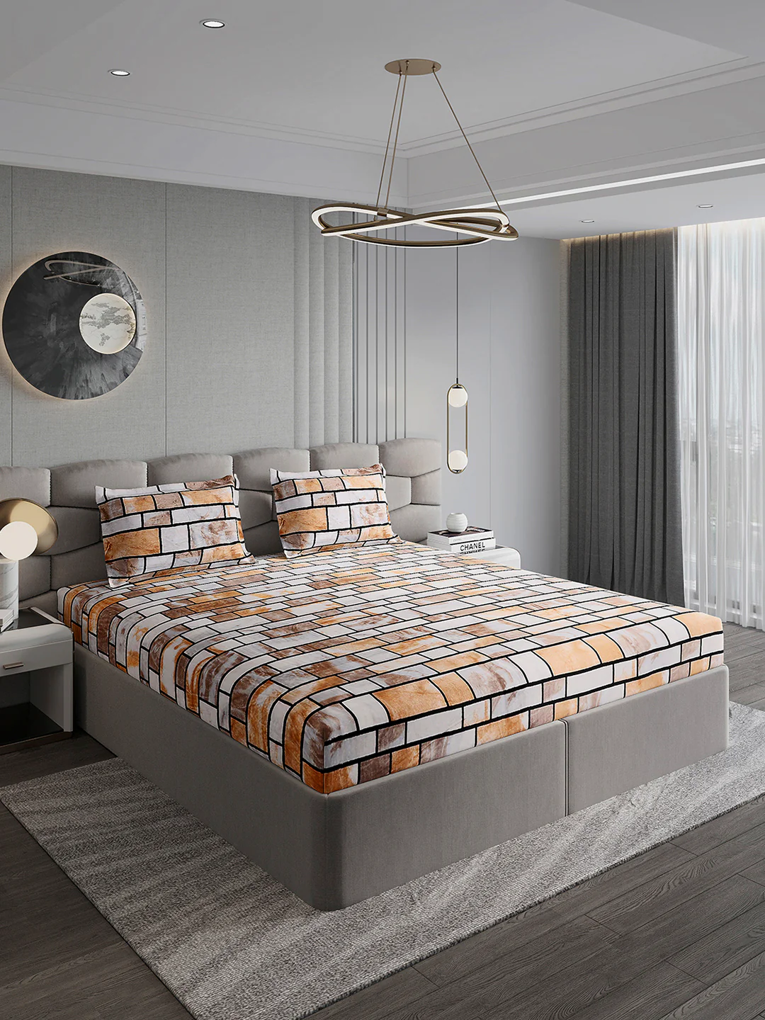 404 GSM Polyester Double Bed 1 Bedsheet with 2 Pillow Cover (Ruby Gold) - Image 4