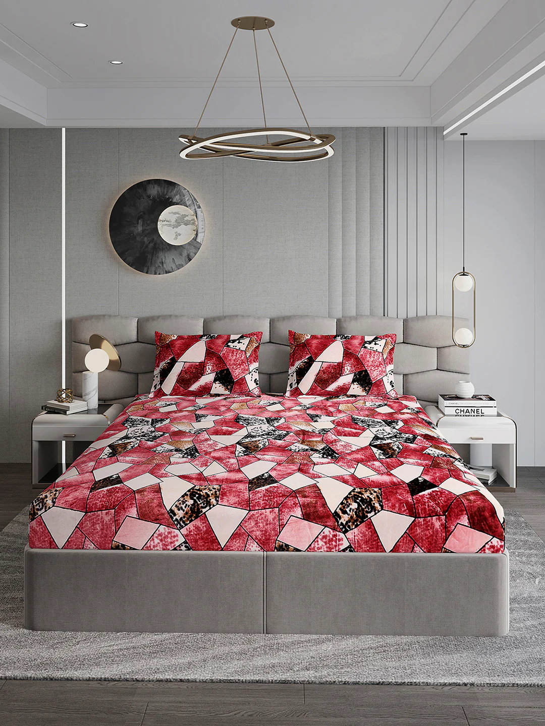 404 GSM Polyester Double Bed 1 Bedsheet with 2 Pillow Cover (Ruby Gold) - Image 2