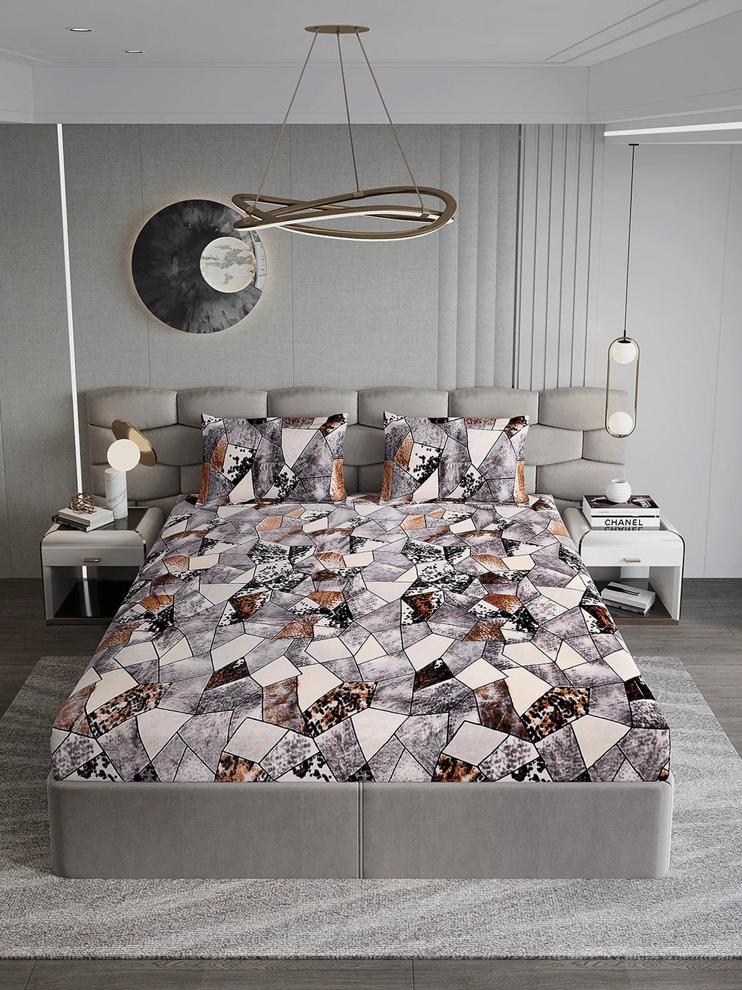404 GSM Polyester Double Bed 1 Bedsheet with 2 Pillow Cover (Ruby Gold) - Image 3