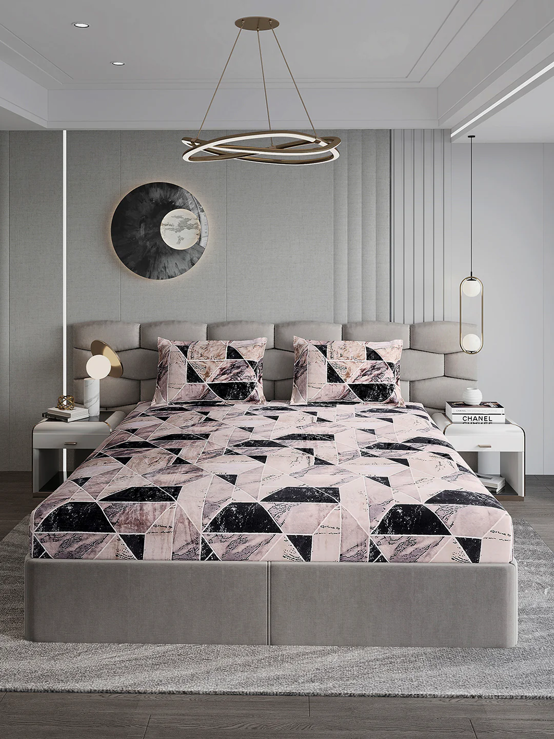 404 GSM Polyester Double Bed 1 Bedsheet with 2 Pillow Cover (Ruby Gold) - Image 2