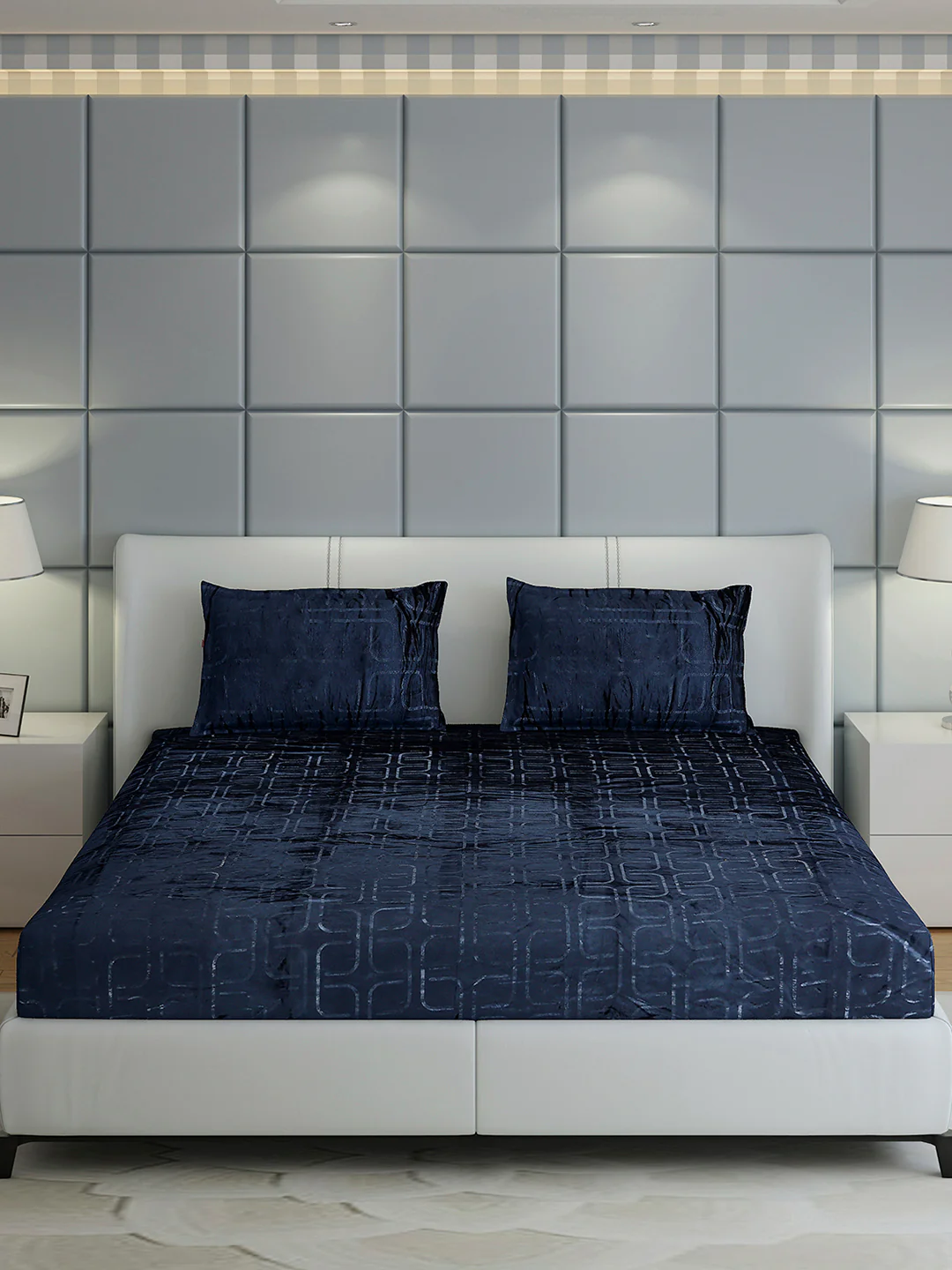 435 GSM Polyester Double Bed 1 Bedsheet with 2 Pillow Cover (Indigo) - Image 2