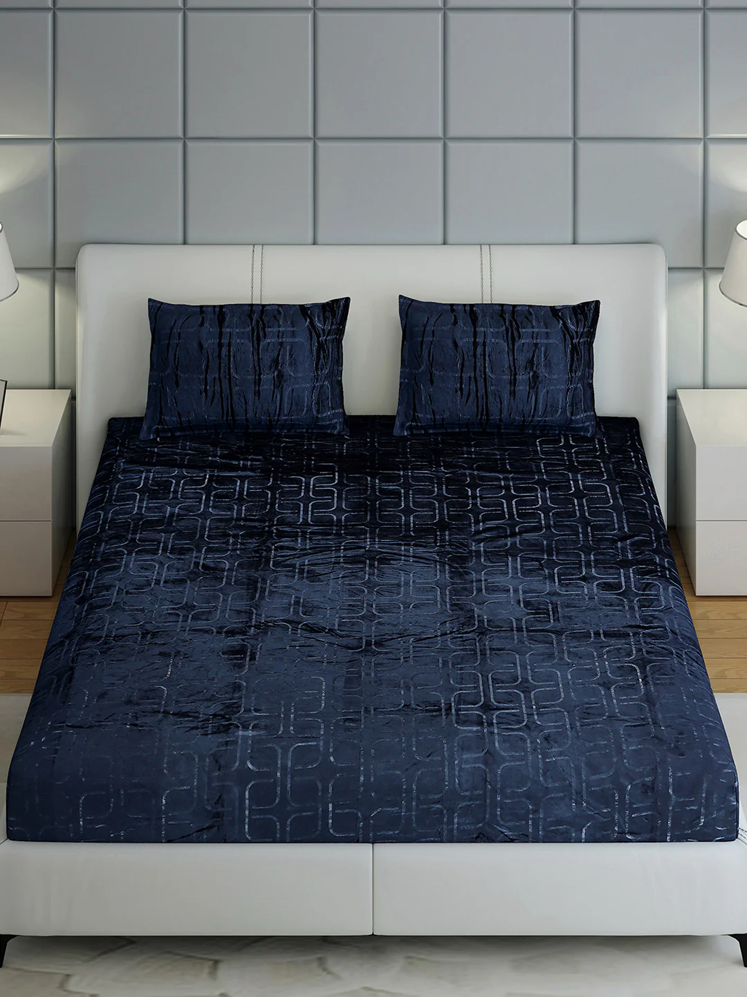 435 GSM Polyester Double Bed 1 Bedsheet with 2 Pillow Cover (Indigo) - Image 3