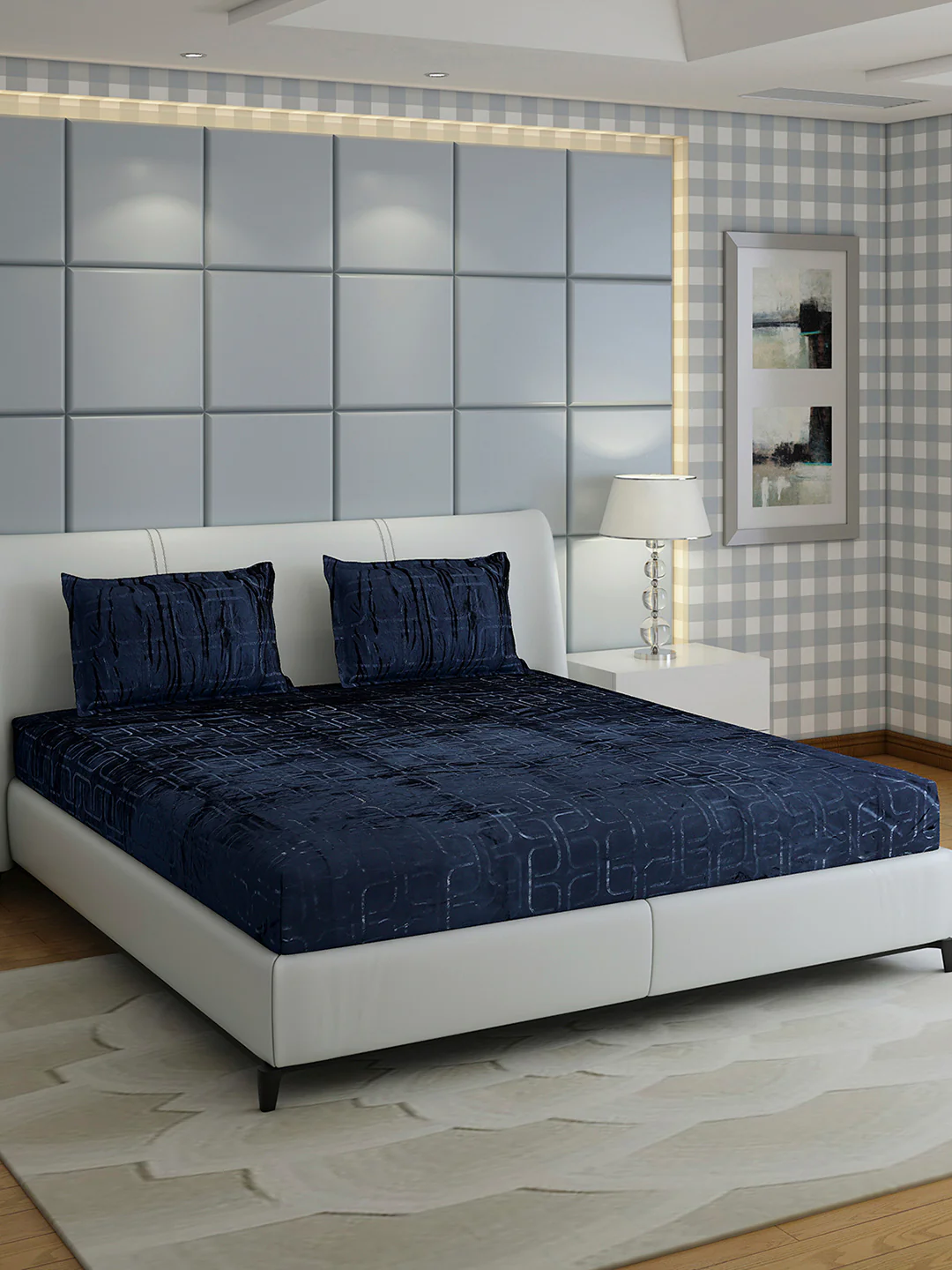 435 GSM Polyester Double Bed 1 Bedsheet with 2 Pillow Cover (Indigo) - Image 4