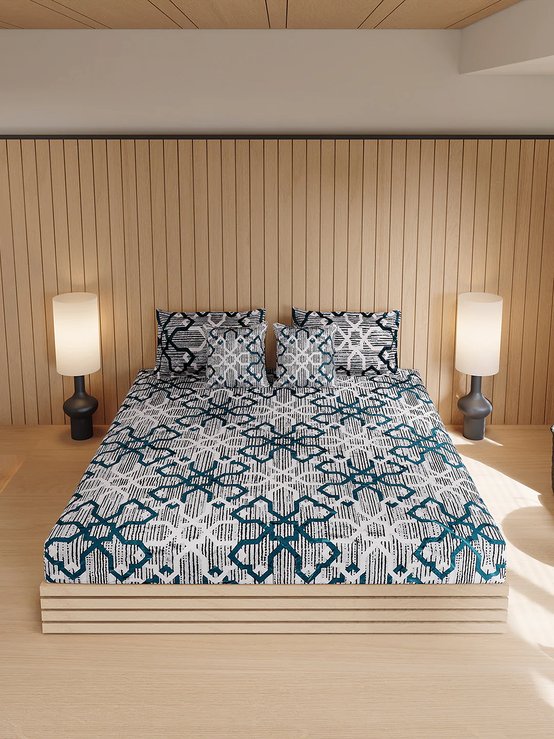 487 GSM Polyester Double Bed 1 Bedsheet, 2 Pillow Cover & 2 Cushion Case (Pristine 4 Pcs Set) - Image 3