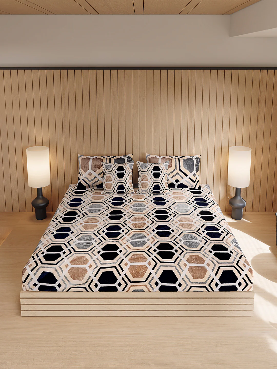 487 GSM Polyester Double Bed 1 Bedsheet, 2 Pillow Cover & 2 Cushion Case (Pristine 4 Pcs Set) - Image 3