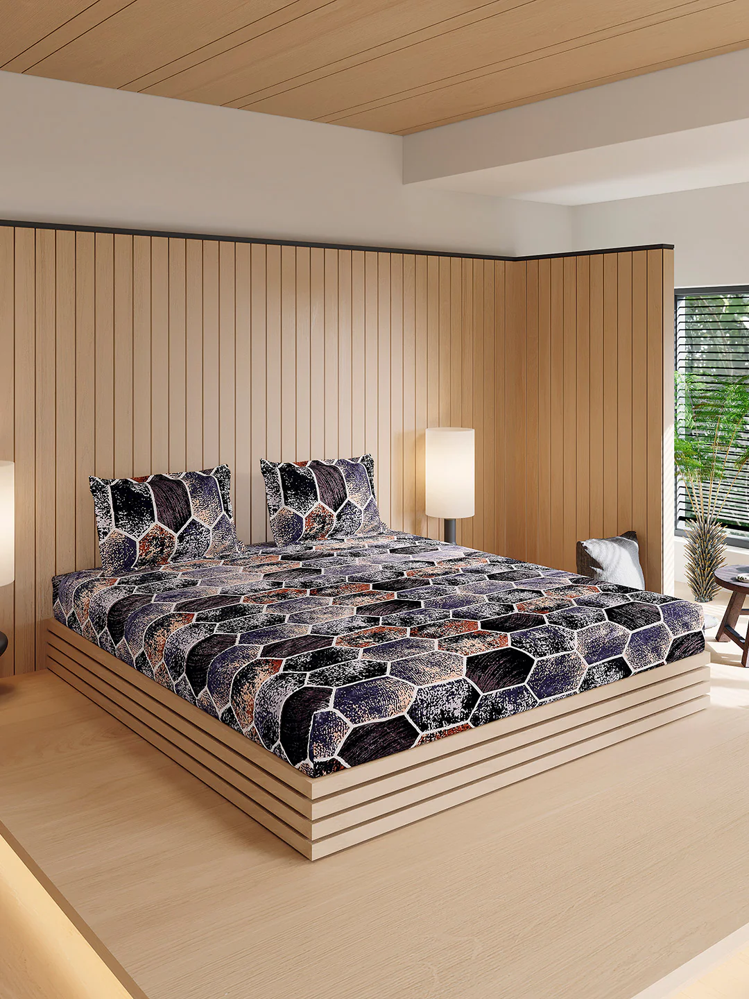 904 GSM Polyester Double Bed 1 Bedsheet, 1 Duvet Cover & 2 Pillow Cover (Meteor 4 Pcs Set) - Image 7