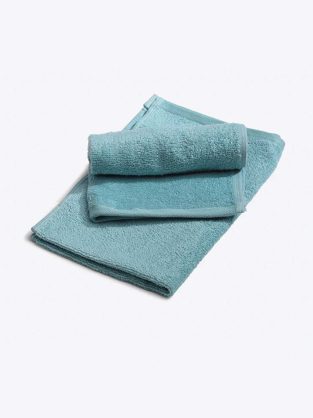 Aqua Blue Cotton Solid 350 GSM Hand Towel (Pack of 2) - Image 2