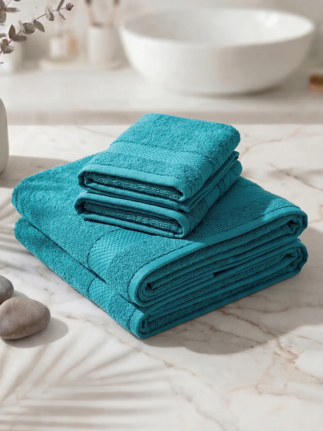 Blue 100% Cotton Solid 380 GSM Bath Towel Jazz 4 Pc Set Gifting Box Pack - Image 2