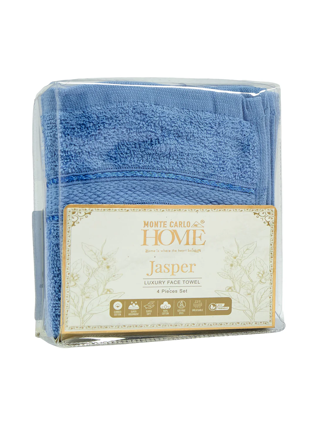 Blue Pure Cotton Solid 400 GSM Face Towel 4 Pc Set (Jasper Collection) - Image 8