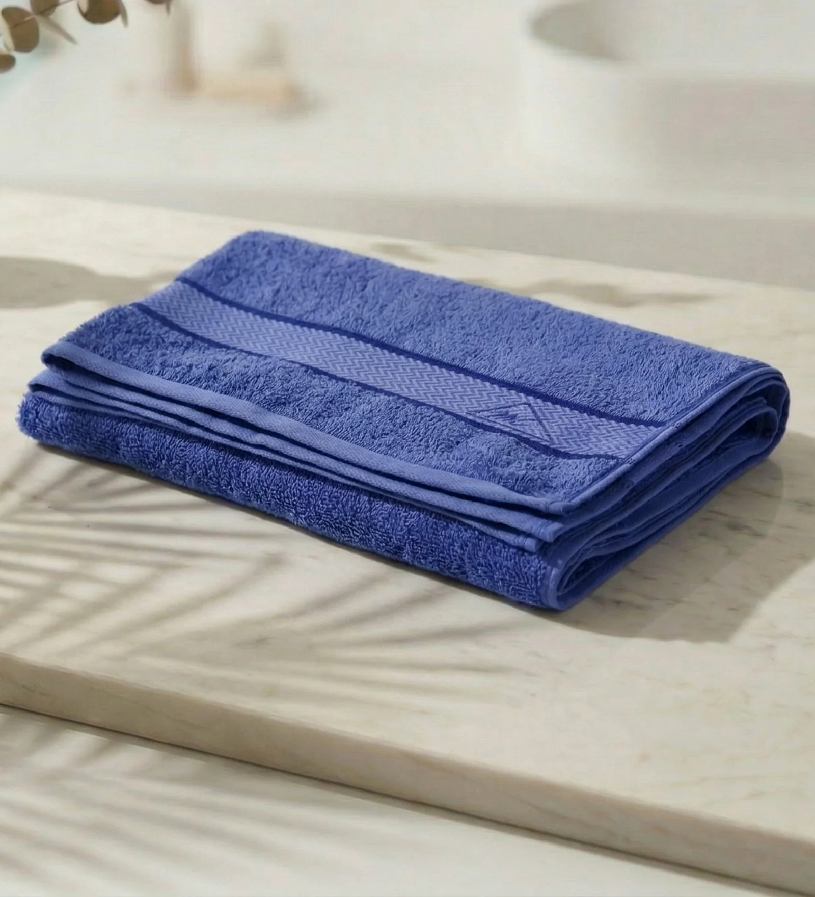Blue Pure Cotton Solid 450 GSM Bath Towel 1 Piece (Oasis Collection) - Image 2