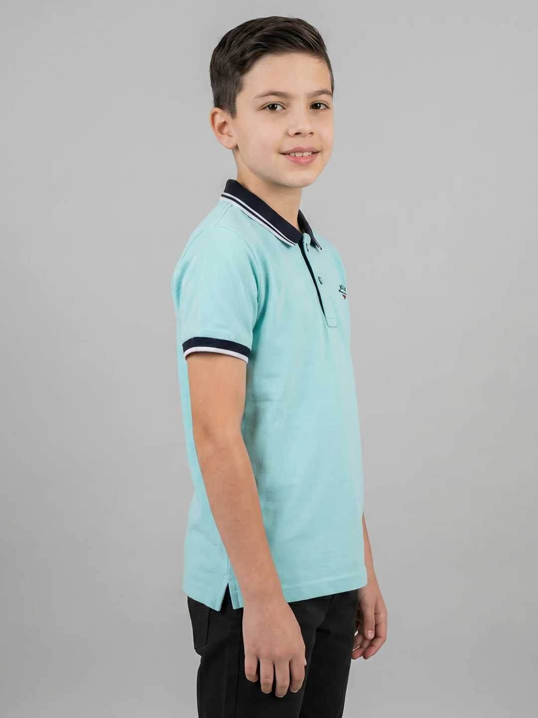 Boys Aqua Blue Printed Collar Half Sleeve T-Shirt - Image 2