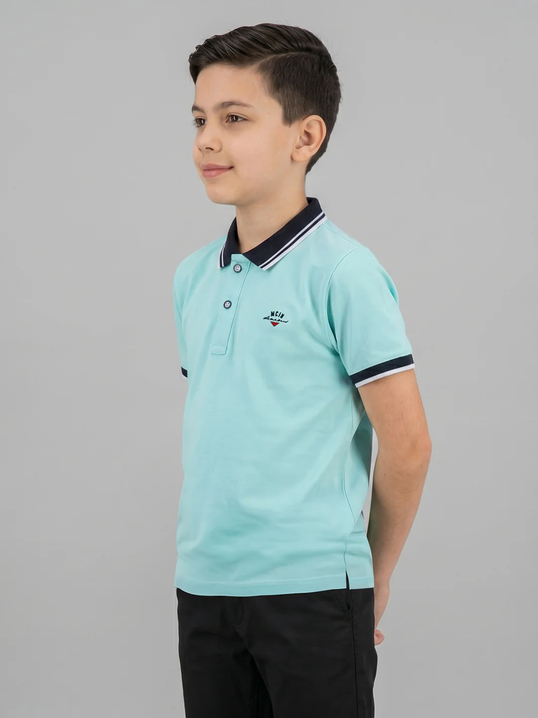 Boys Aqua Blue Printed Collar Half Sleeve T-Shirt - Image 3