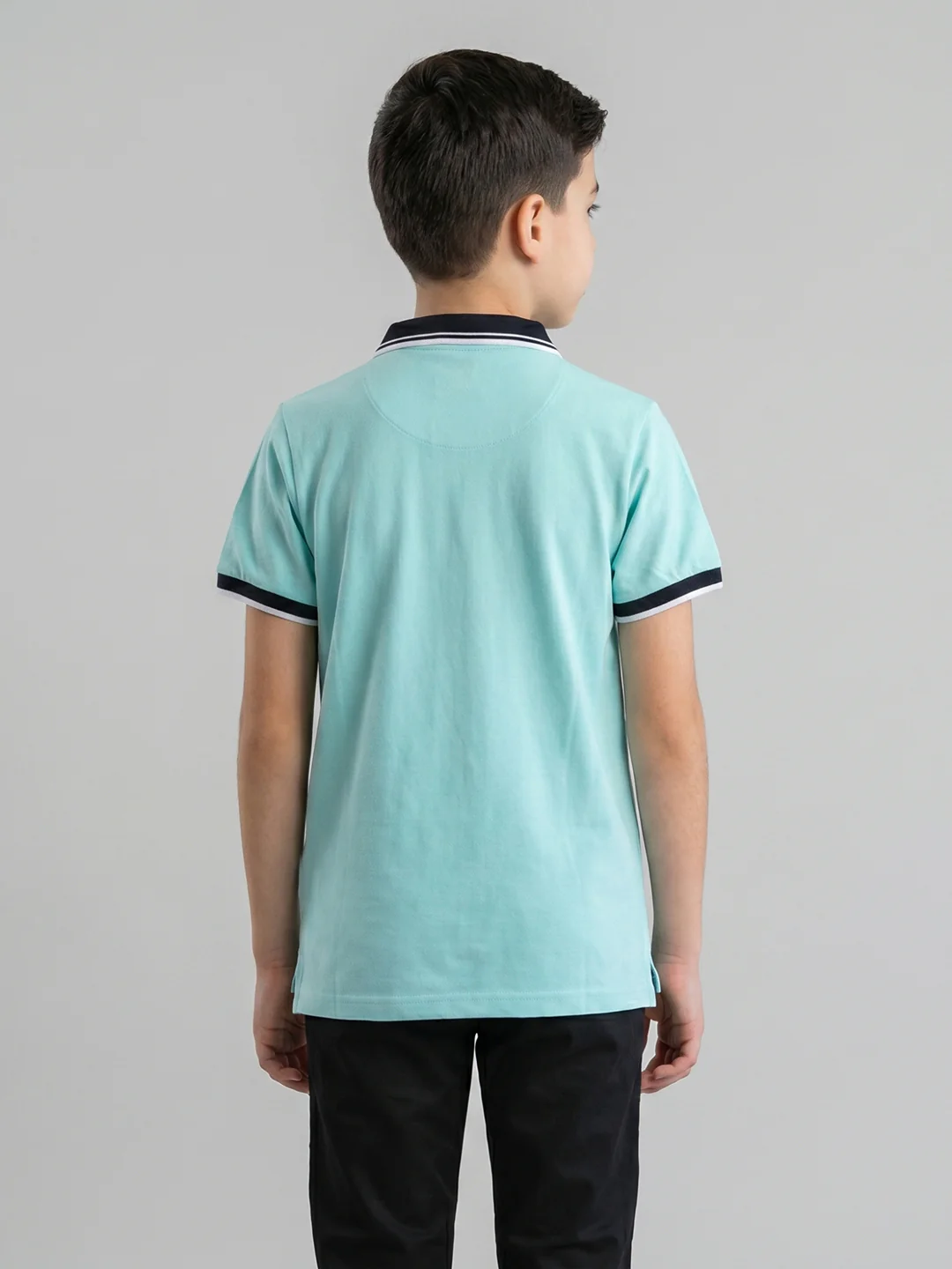 Boys Aqua Blue Printed Collar Half Sleeve T-Shirt - Image 4