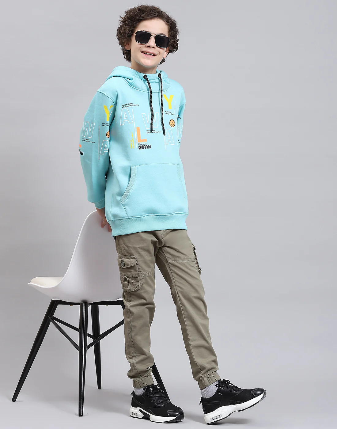 Boys Aqua Blue Printed Round Neck Full Sleeve Sweatshirt - Image 2