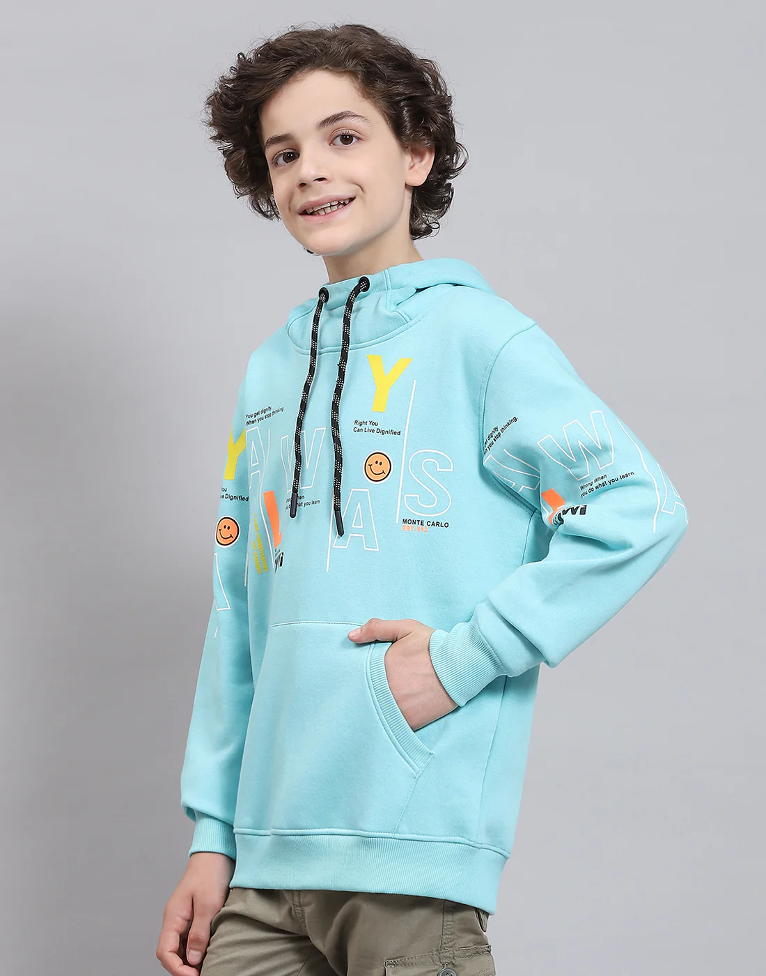 Boys Aqua Blue Printed Round Neck Full Sleeve Sweatshirt - Image 4