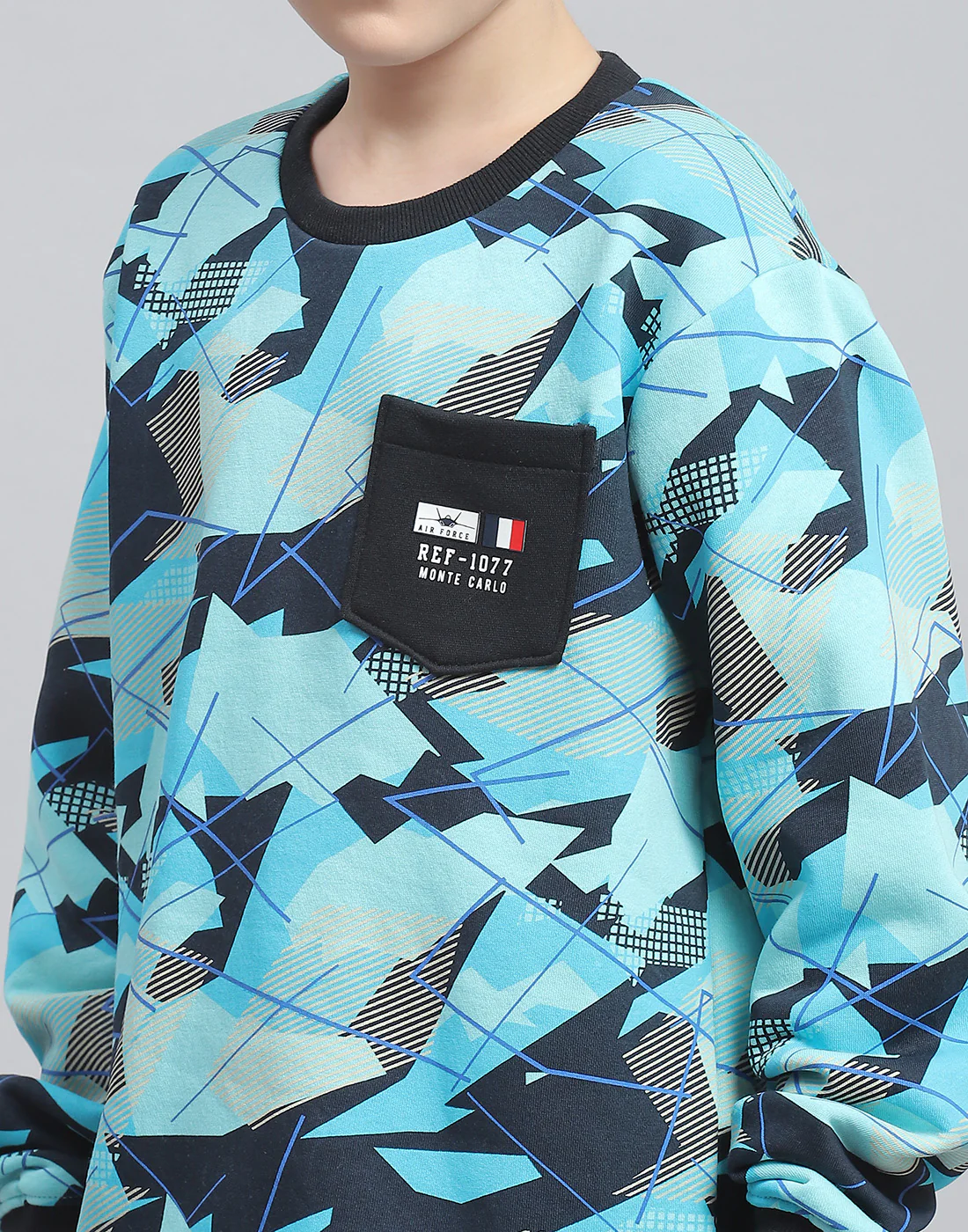 Boys Aqua Blue Printed Round Neck Full Sleeve Tracksuit - Image 6