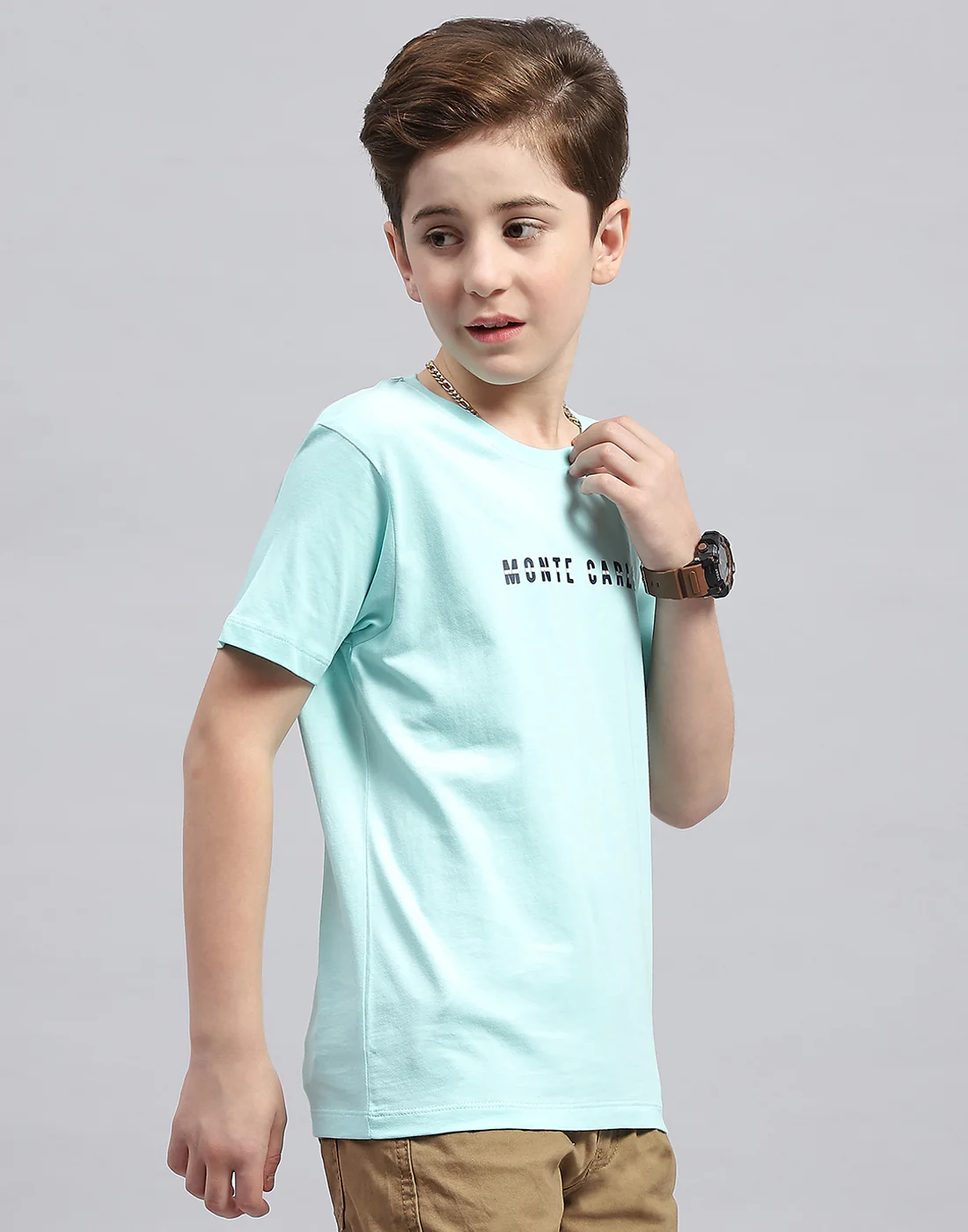 Boys Aqua Blue Printed Round Neck Half Sleeve T-Shirt - Image 4