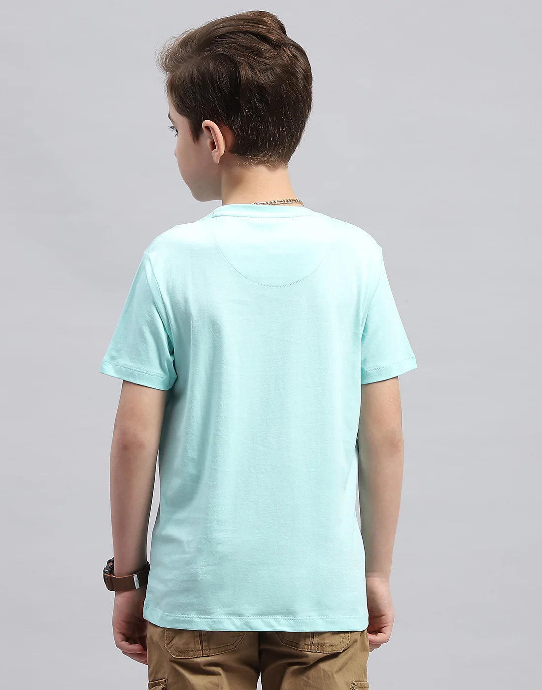 Boys Aqua Blue Printed Round Neck Half Sleeve T-Shirt - Image 5