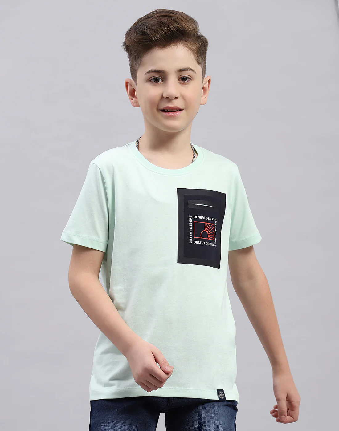 Boys Aqua Blue Printed Round Neck Half Sleeve T-Shirt - Image 2