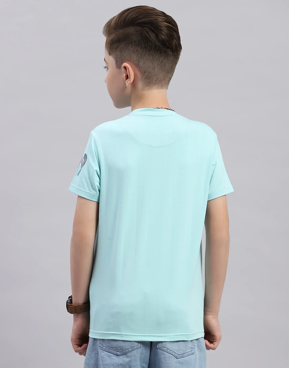 Boys Aqua Blue Printed Round Neck Half Sleeve T-Shirt - Image 5